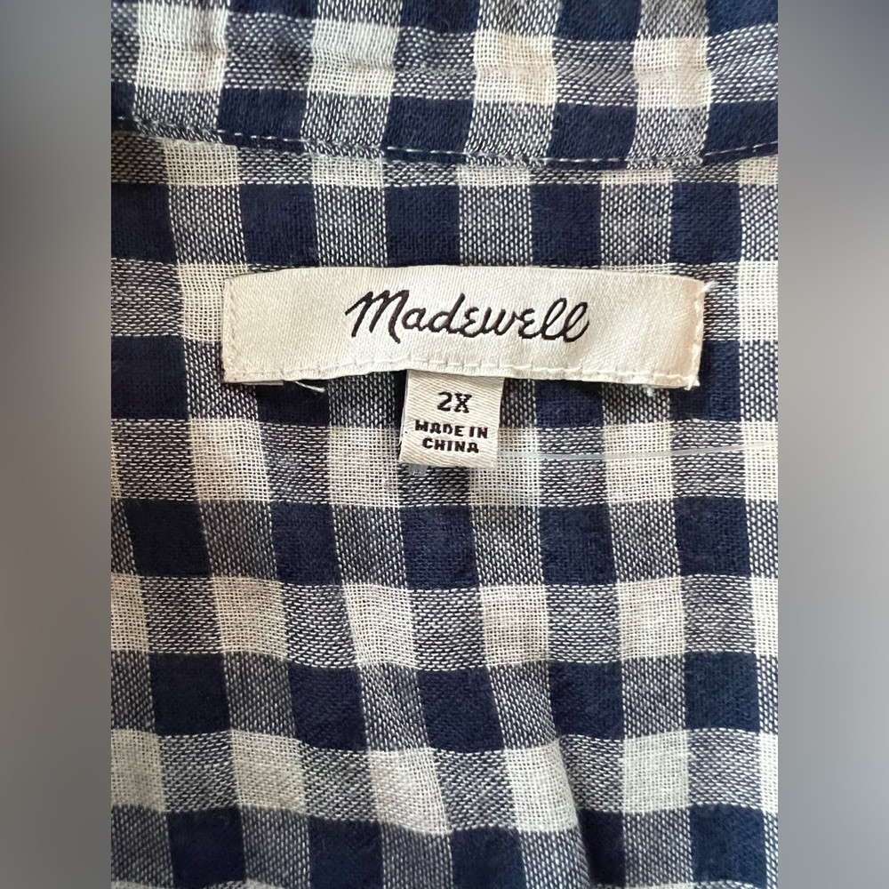 NWOT Madewell Navy Blue and White Checkered Gingham Shirt - Plus 2X - Picture 2 of 3